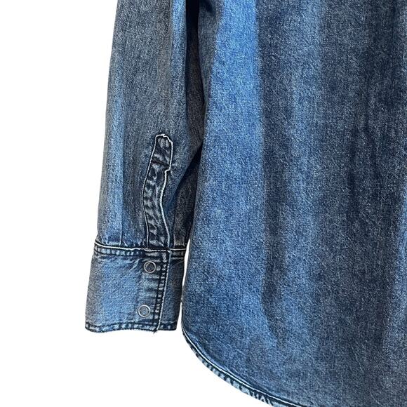 Free People We The Free Izzie Cargo Denim Shirt Jacket Shacket Indigo Blue XS - Picture 6 of 8